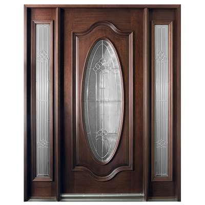 Luxury House Entrance Traditional Designs Half Oval Glass Wooden Exterior Front Door